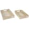 Light Brown Mango Wood Trays with Silver Beaded Rim, 2ct.